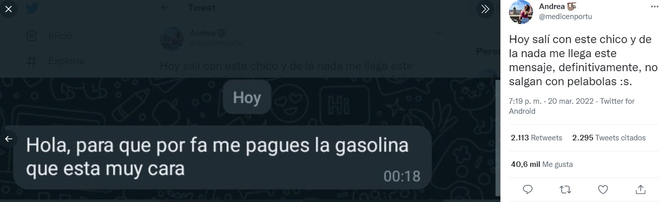 Invita a joven a salir y le cobra gasolina; 'está muy cara'