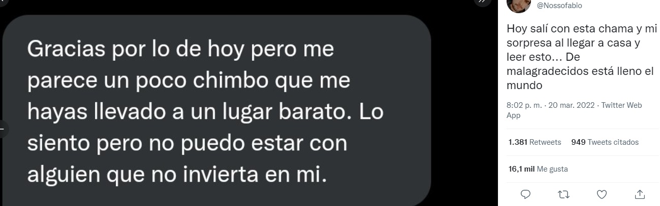 Invita a joven a salir y le cobra gasolina; 'está muy cara'