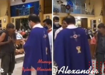 Sacerdote niega hostia a indigente y se hace viral (VIDEO)