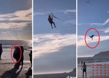 Video de turista que cae de parachute en Mazatlán