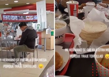 Se cambia de mesa porque su familia llevó tortillas al KFC