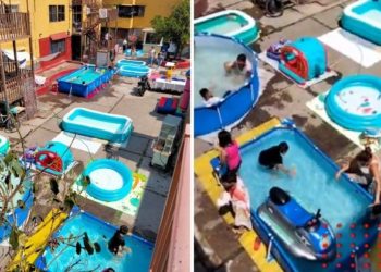 Montan parque acuático en Tepito y se viralizan (VIDEO)