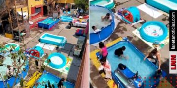 Montan parque acuático en Tepito y se viralizan (VIDEO)