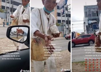 Video viral de viejito que pide limosna y avienta monedas