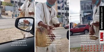 Video viral de viejito que pide limosna y avienta monedas