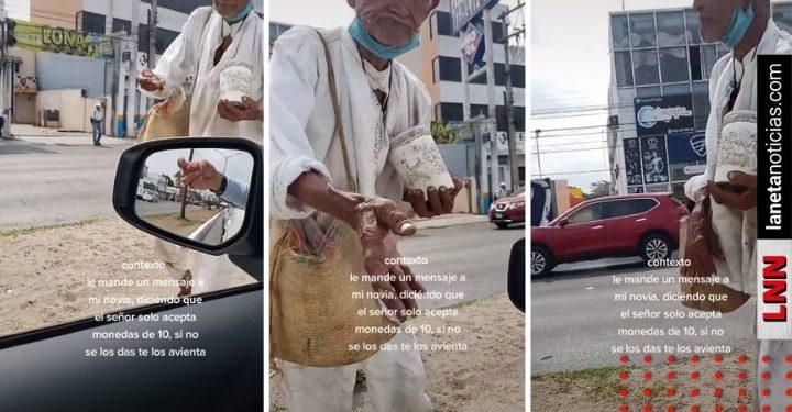Video viral de viejito que pide limosna y avienta monedas