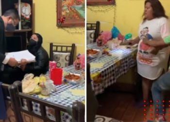 Niño llora durante embargo al ver que se llevan su tele