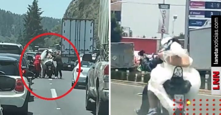Motociclista rescata y lleva a novia a su boda (VIDEO)