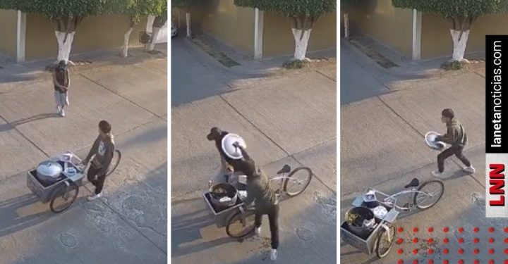 Video de tamalero que enfrenta a ladrón con tapa de vaporera