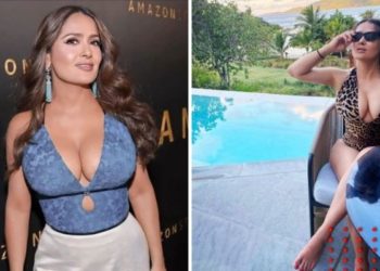 Las fotos de Salma Hayek bailando en bikini sobre la mesa