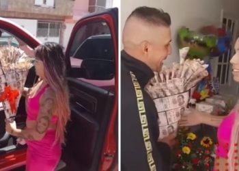 Mona regala ramo 'buchón' de billetes a su papá (VIDEO)