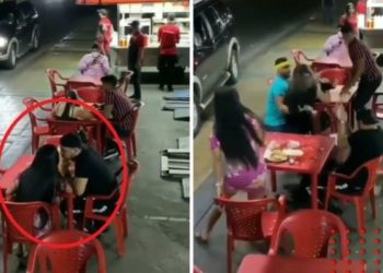 Mujer descubre a esposo infiel comiendo hamburguesas con la novia y lo confronta