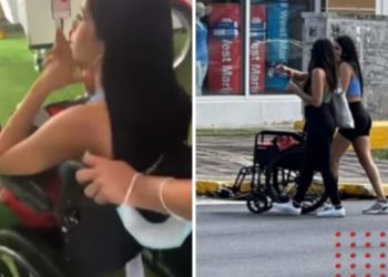 Usa silla de ruedas en fila de boletos y sale caminando