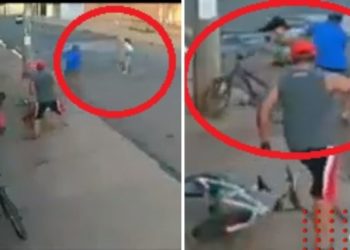 Hombre salva a niña de sufrir accidente en bicicleta (VIDEO)