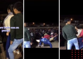 Joven sube a escenario a bailar con su novia; ella termina perreando con todos