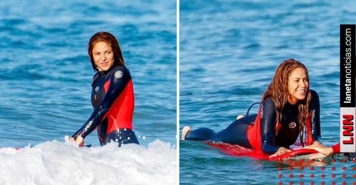 Captan a Shakira sonriente junto a joven maestro de surf