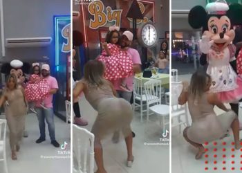 Mamá perrea hasta el piso en fiesta infantil de su hija