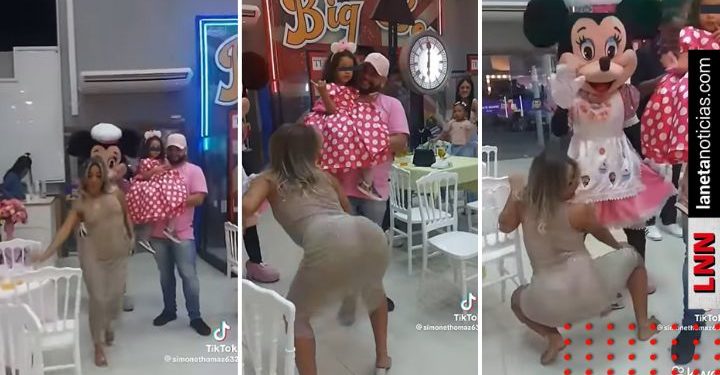 Mamá perrea hasta el piso en fiesta infantil de su hija