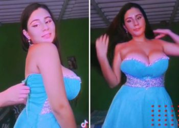 Joven se prueba viejo vestido de XV años y se hace viral