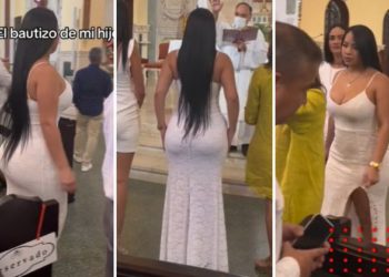 VIDEO: Mujer acude con vestido ajustado a bautizo de su hijo