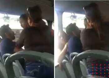 Mujer embarazada descubre a esposo con amante en microbús