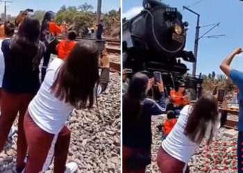 VIDEO FUERTE: Mujer muere al tomarse una selfie con histórica locomotora en Hidalgo