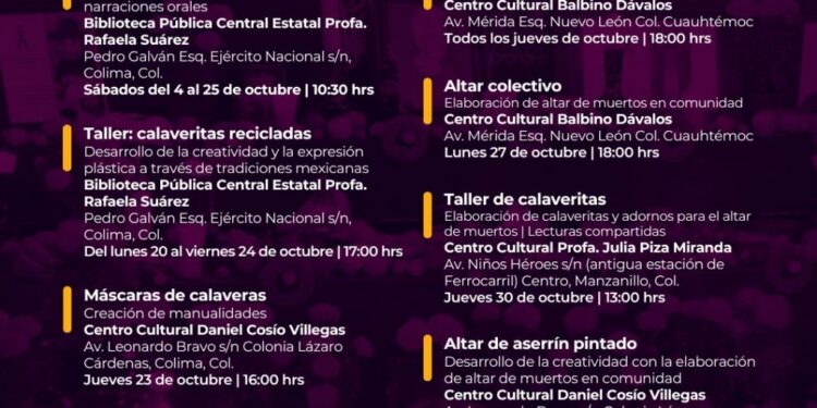 Cultura Colima presenta cartelera especial de actividades por el Día de Muertos