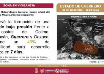 Se mantiene vigilancia por zona de baja presión con potencial de desarrollo ciclónico en Guerrero: SGIRPCGRO