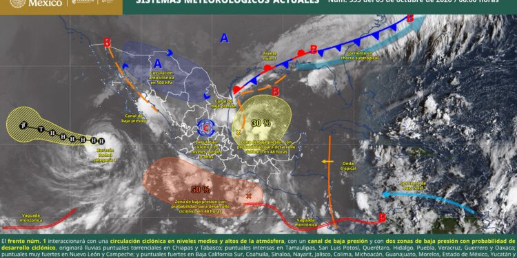 Lluvias torrenciales azotan Tabasco y Chiapas; frente frío 1 mantiene en alerta al sureste