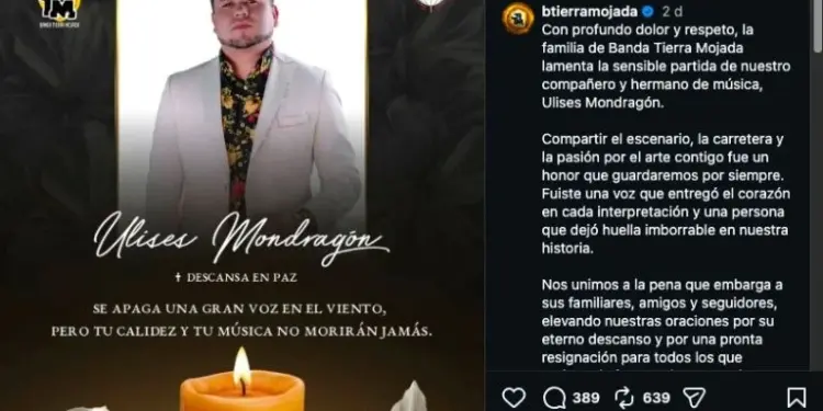 Banda Tierra Mojada confirma la muerte de su vocalista Ulises Mondragón